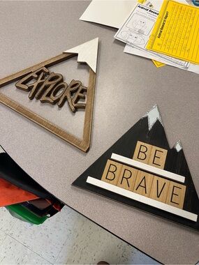 Mountain Wood Wall Signs - Black & Natural "Be Brave" and "Explore"